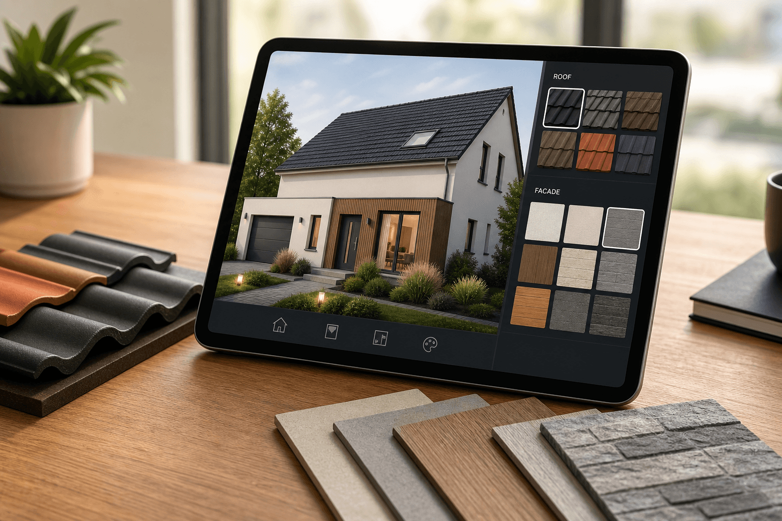 Tablet z konfiguratorem elewacji i próbkami pokryć