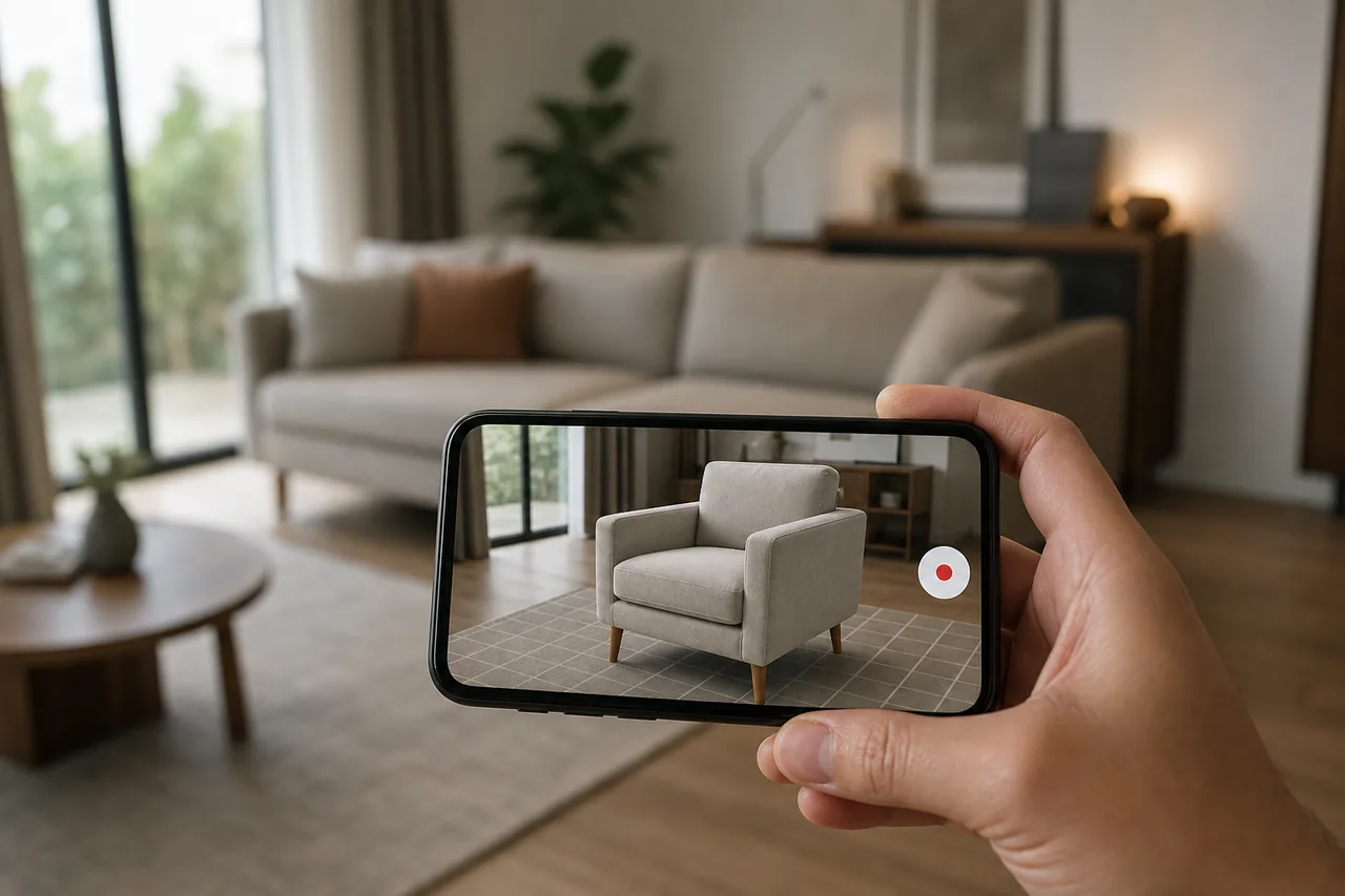 AR w sklepie internetowym - klient ogląda produkt w rozszerzonej rzeczywistości na telefonie