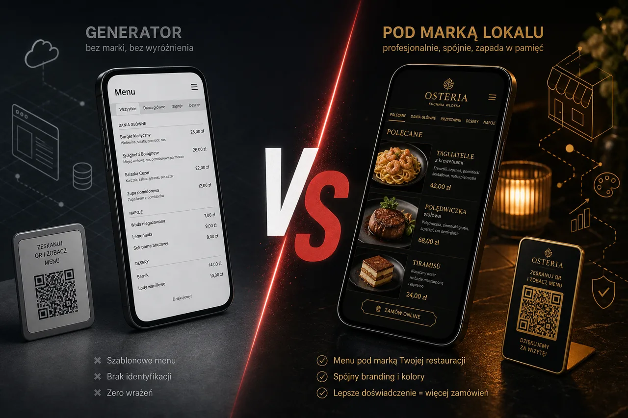 Porównanie darmowego menu QR i wdrożenia cyfrowej karty dań pod markę restauracji