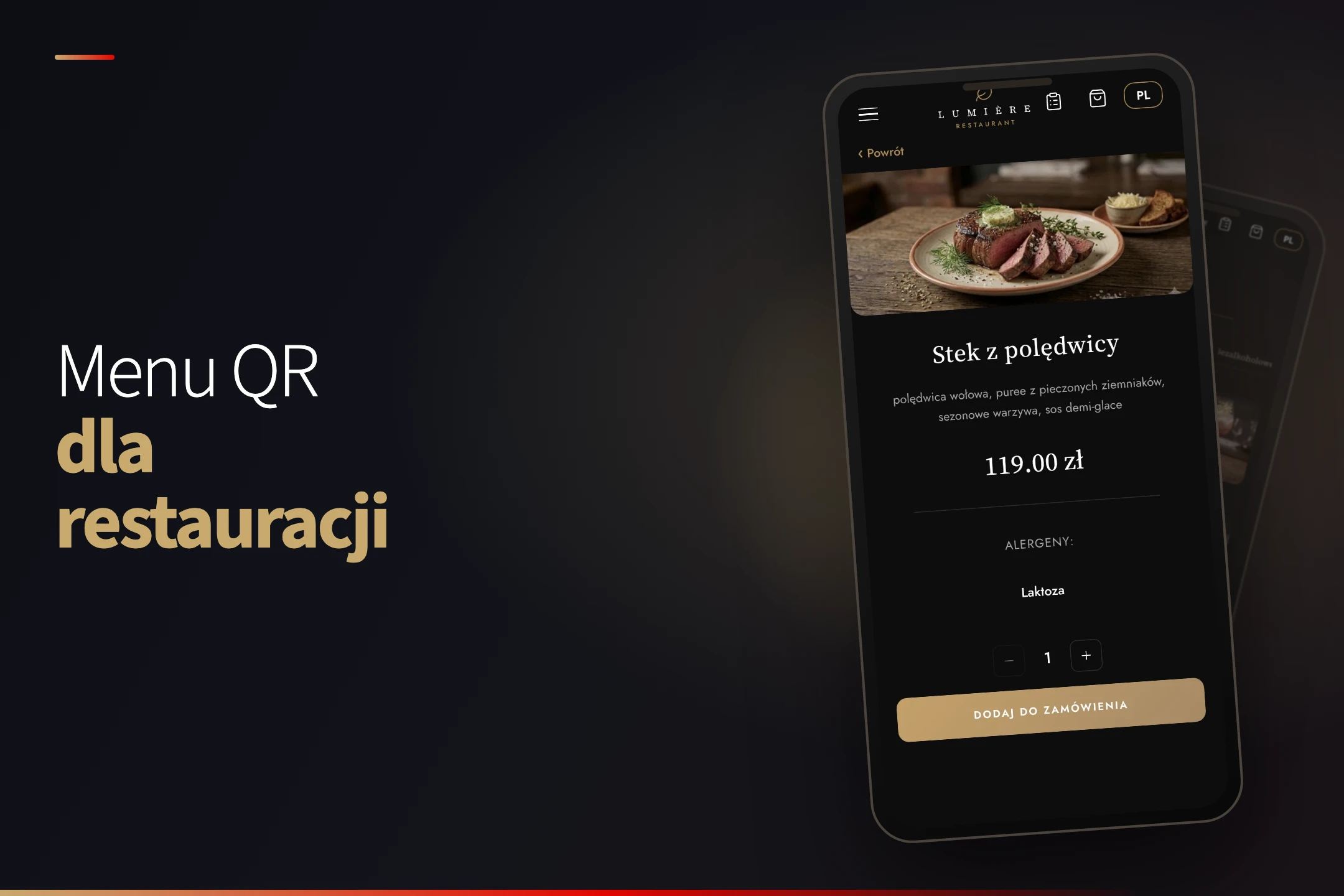 Menu QR na telefonie - cyfrowa karta dań w restauracji z kodem QR na stoliku